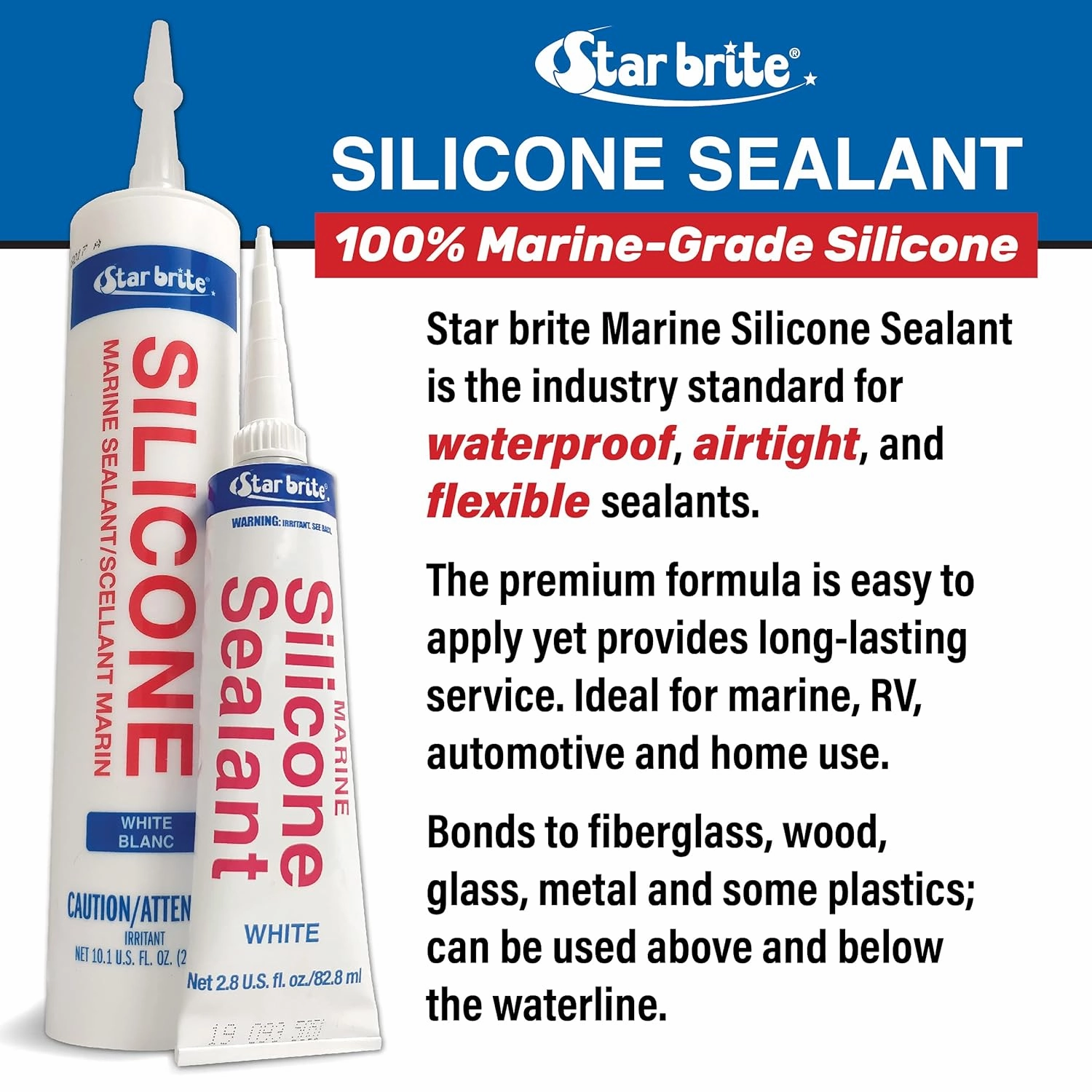 STAR BRITE Marine Silicone Sealant - Clear 10.1 Oz - Waterproof, Durable, UV Resistant, for Fiberglass, Metal, Wood, Glass, Ceramic & More (082122)