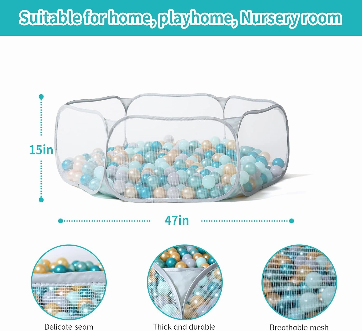 STARBOLO Gray Kids Ball Pit, Children Toy Ball Play Pool Foldable Play Tent for Kids Girls Boys Indoor and Outdoor, Balls Not Included.