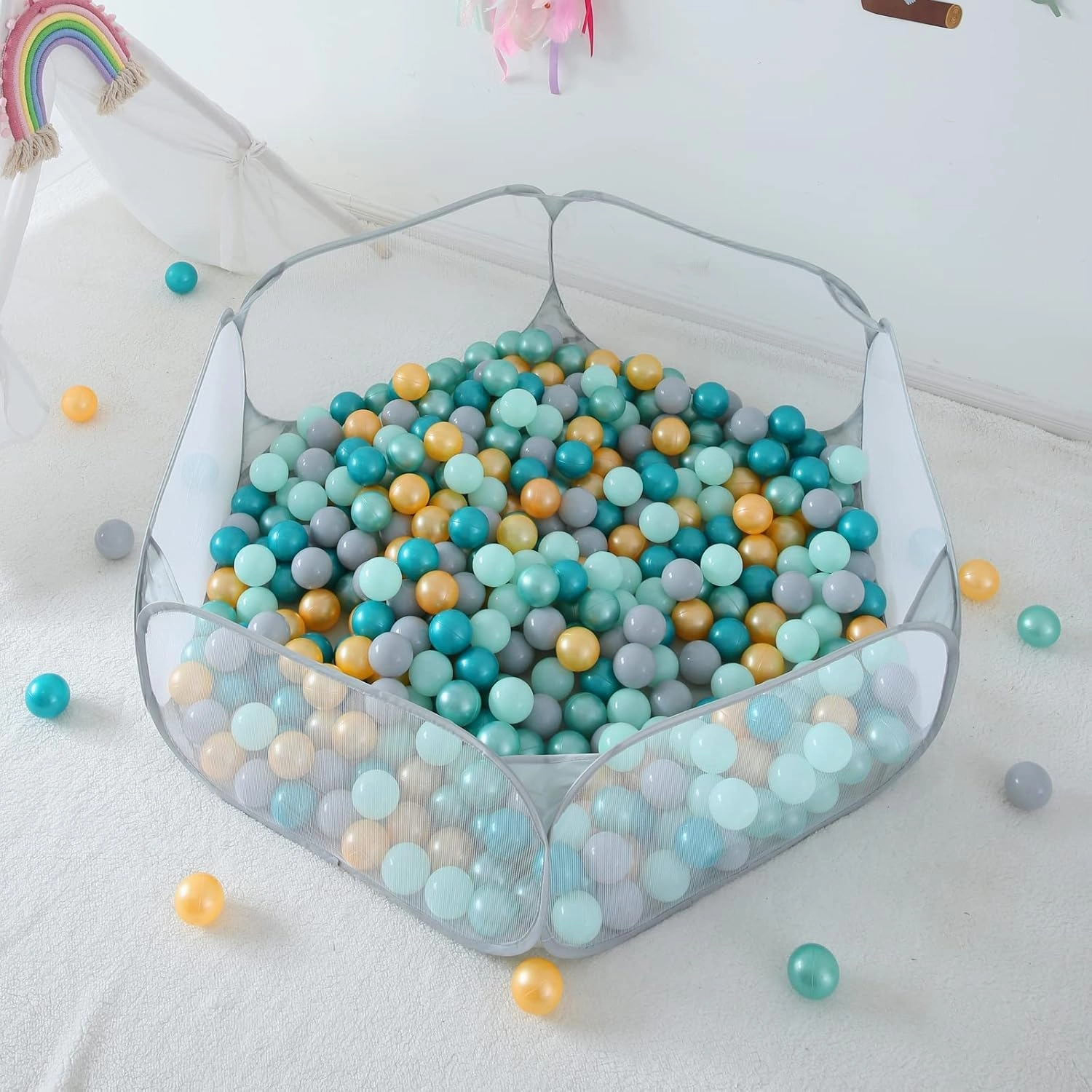 STARBOLO Gray Kids Ball Pit, Children Toy Ball Play Pool Foldable Play Tent for Kids Girls Boys Indoor and Outdoor, Balls Not Included.
