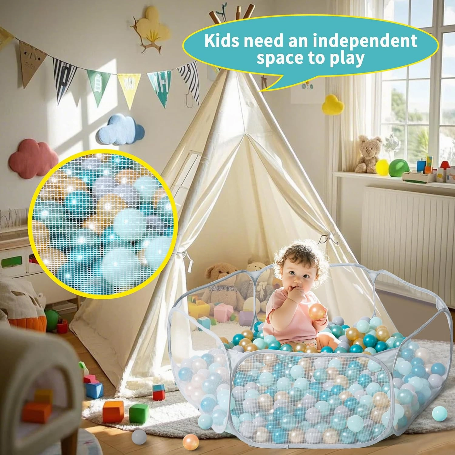STARBOLO Gray Kids Ball Pit, Children Toy Ball Play Pool Foldable Play Tent for Kids Girls Boys Indoor and Outdoor, Balls Not Included.