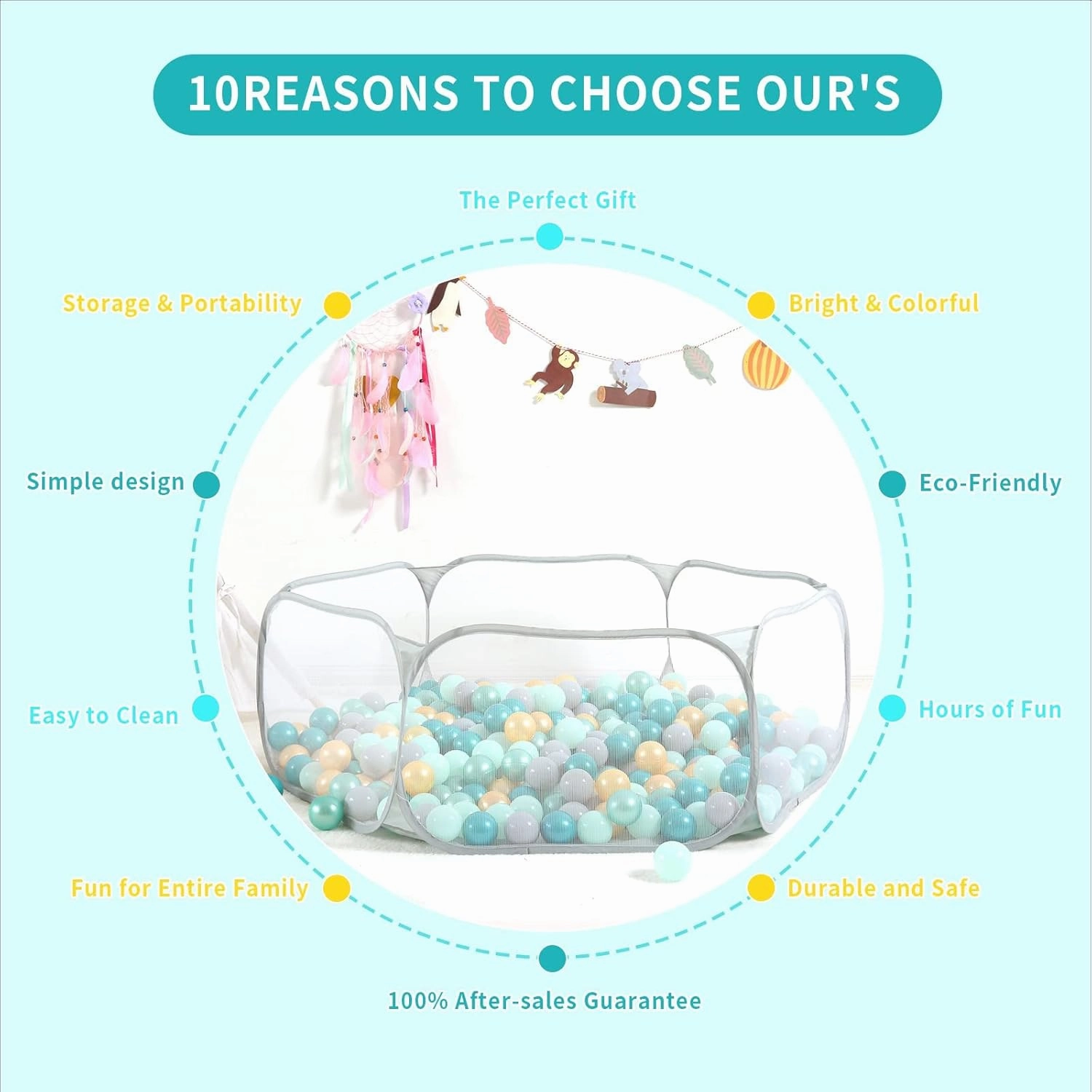 STARBOLO Gray Kids Ball Pit, Children Toy Ball Play Pool Foldable Play Tent for Kids Girls Boys Indoor and Outdoor, Balls Not Included.