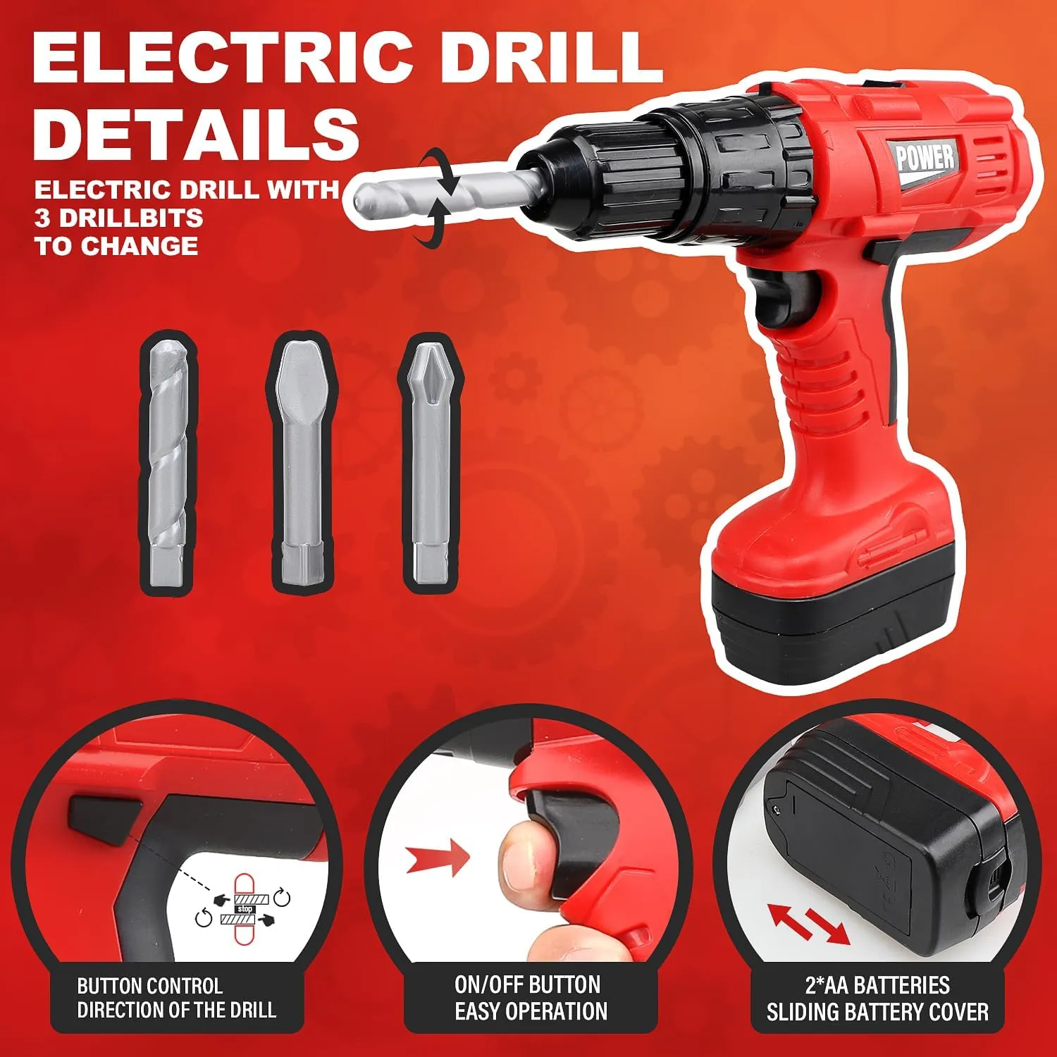 STEAM Life Kids Toy Set for Boys 3-5 with Power Drill, Tool Box, Hammer, Measure, Drill, Hammer, Measure