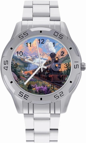Steam Engine Train Simple Stainless Steel Band Business Watch Dress Wrist Unique Luxury Work Casual Waterproof Watches