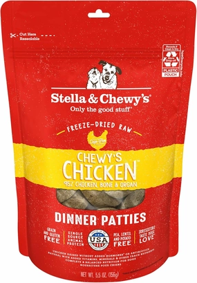 Stella & Chewy's Freeze-Dried Raw Dinner Patties - Chicken Recipe - High Protein Grain-Free Puppy & Dog Food - Perfect For Picky Eaters - 5.5 oz