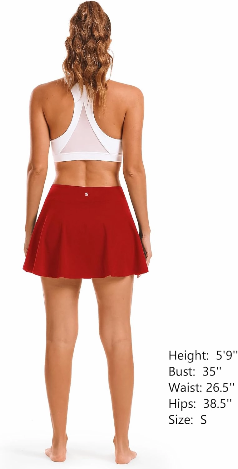 Stelle Women's Tennis Golf Skirts High Waisted with Pockets Inner Shorts for Athletic Skorts Sports Running Pickleball