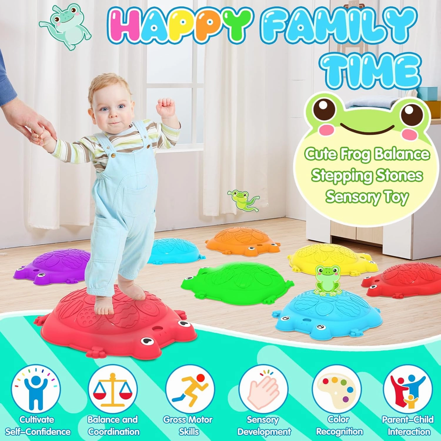 Stepping Stones for Kids, 12 Pcs Frog Non-Slip Balance Steps Stones Sensory Toys for Toddler Ages 3-5, Obstacle Course Coordination Game, Indoor Outdoor Yard Games for Boys Girls