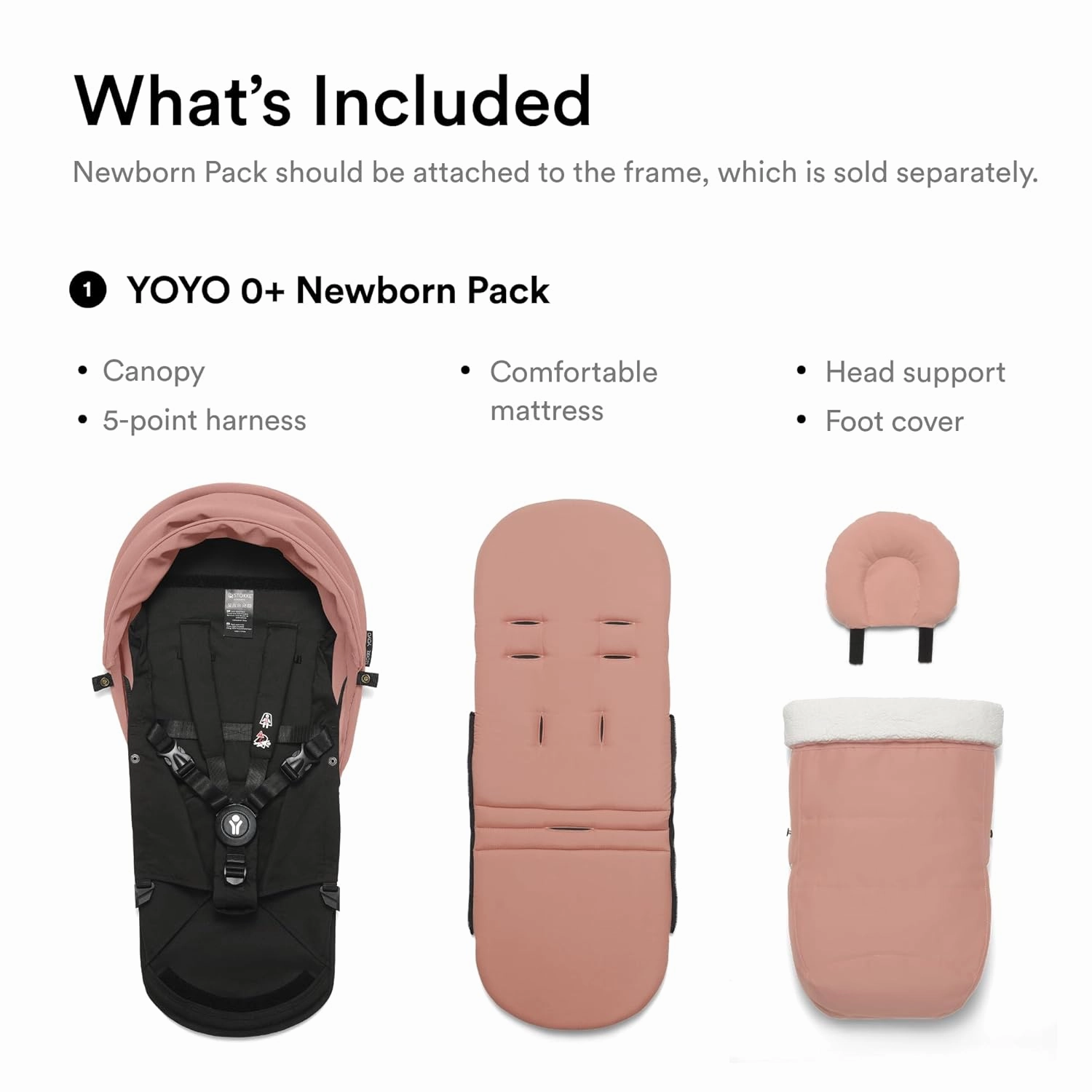 Stokke YOYO 0  Newborn Pack, Ginger - Includes Mattress, Extendable Canopy & Five-Point Harness - Requires YOYO3 Frame (Sold Separately)