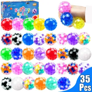 Stress Balls, Squishy Squeeze Balls Bulk, Small Sensory Balls, ADHD Stress Relief for Adults , Classroom Prizes, Party Favors, Birthday Gift, Goodie Bag Stuffers (35)