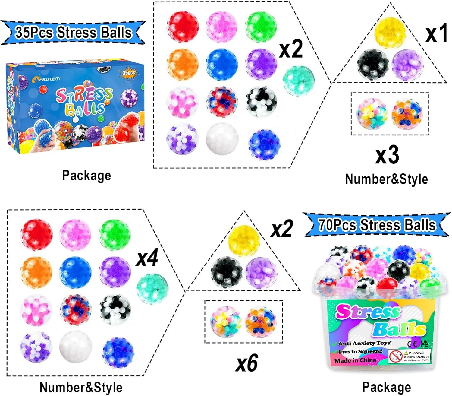 Stress Balls, Squishy Squeeze Balls Bulk, Small Sensory Balls, ADHD Stress Relief for Adults , Classroom Prizes, Party Favors, Birthday Gift, Goodie Bag Stuffers (35)