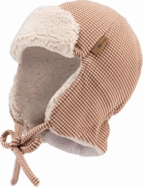 Striped rib fabric aviator hat and teddy plush, Striped