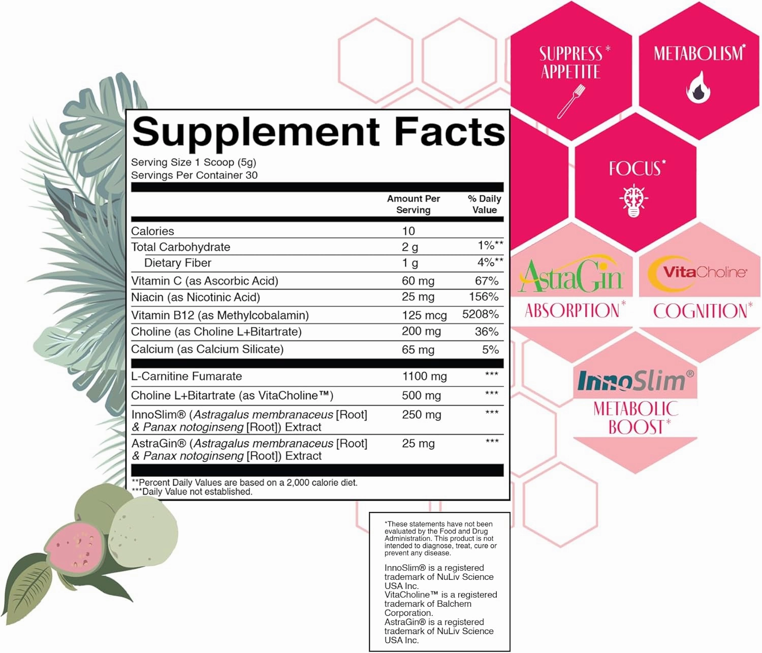 Strong   Sexy Fit, Weight and Diet Support Health Supplement, Caffeine Free Non Stim Drink Powder for Appetite Control and Metabolism Support, Supplements for Women, Guava Colada Flavor, 30 SVG
