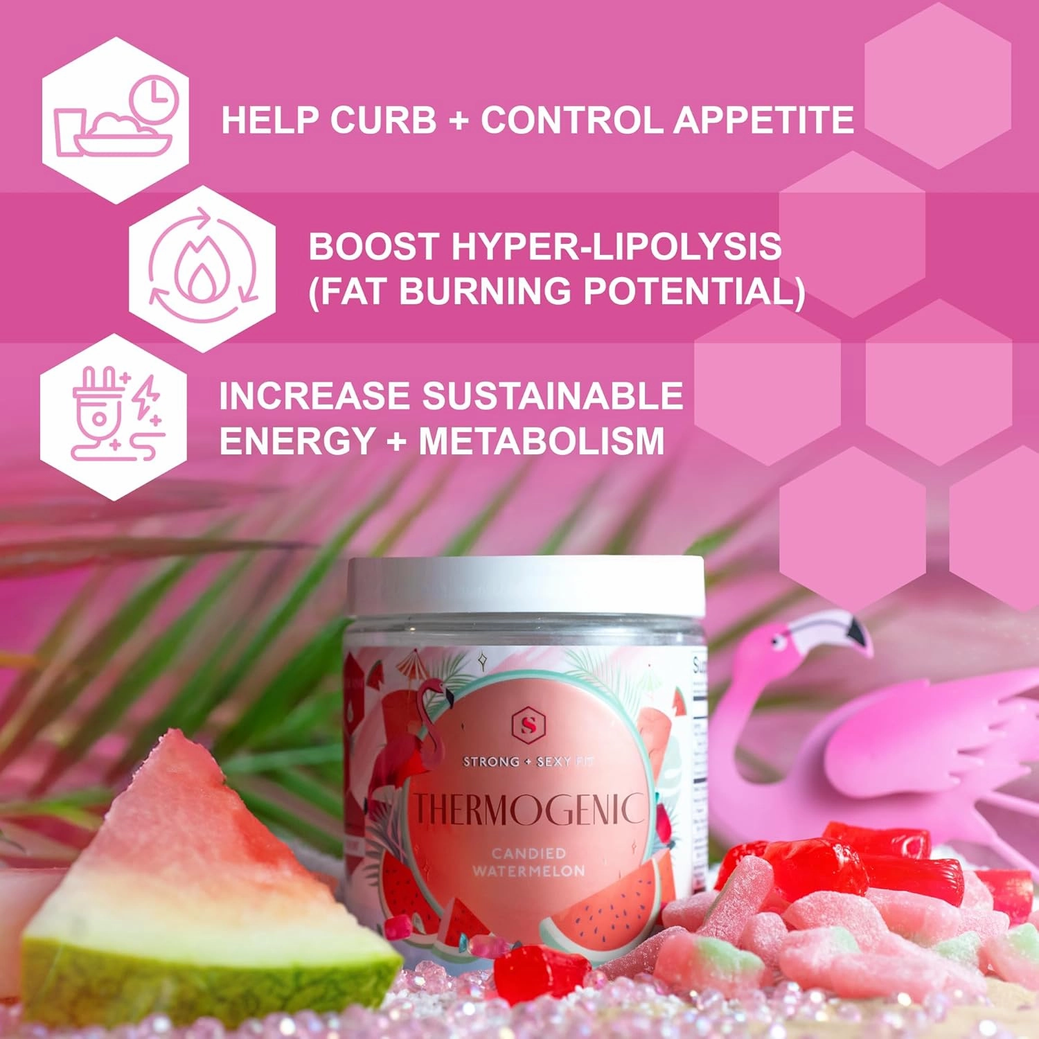 Strong   Sexy Fit, Weight and Diet Support Health Supplement, Workout Drink Powder for Natural Energy, Appetite Control, and Metabolism Support, Supplement for Women, Candied Watermelon Flavor, 30 Svg