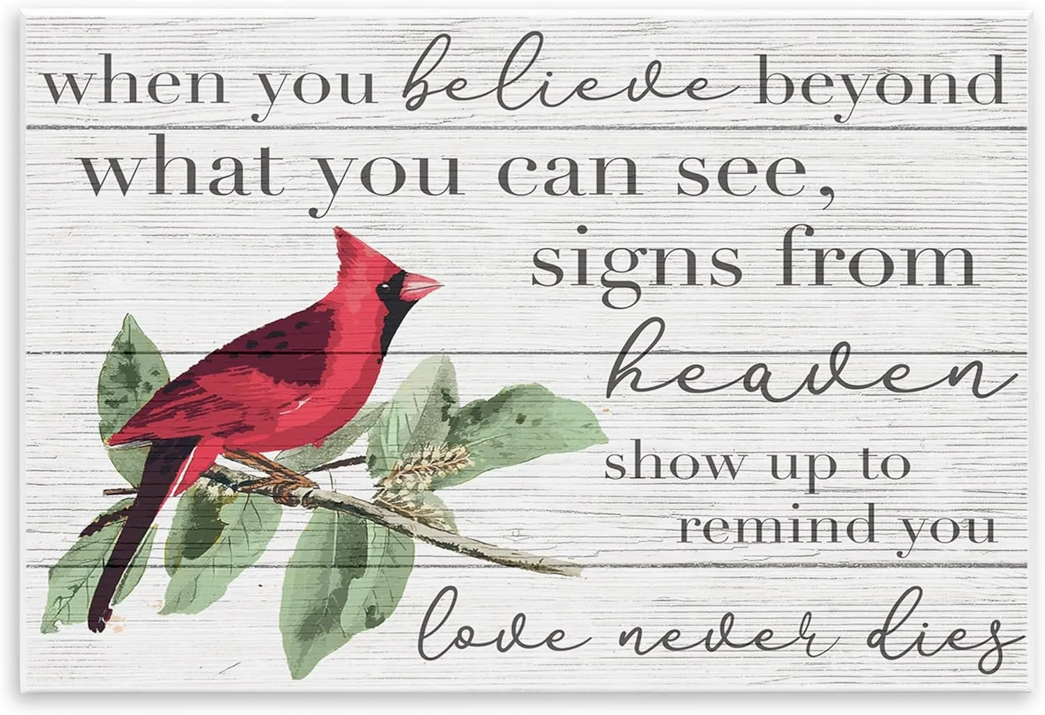 Stupell Industries Believe Love Never Dies Inspirational Cardinal Bird Word Design Wall Plaque Art Design By Artist Daphne Polselli, 10 x 15