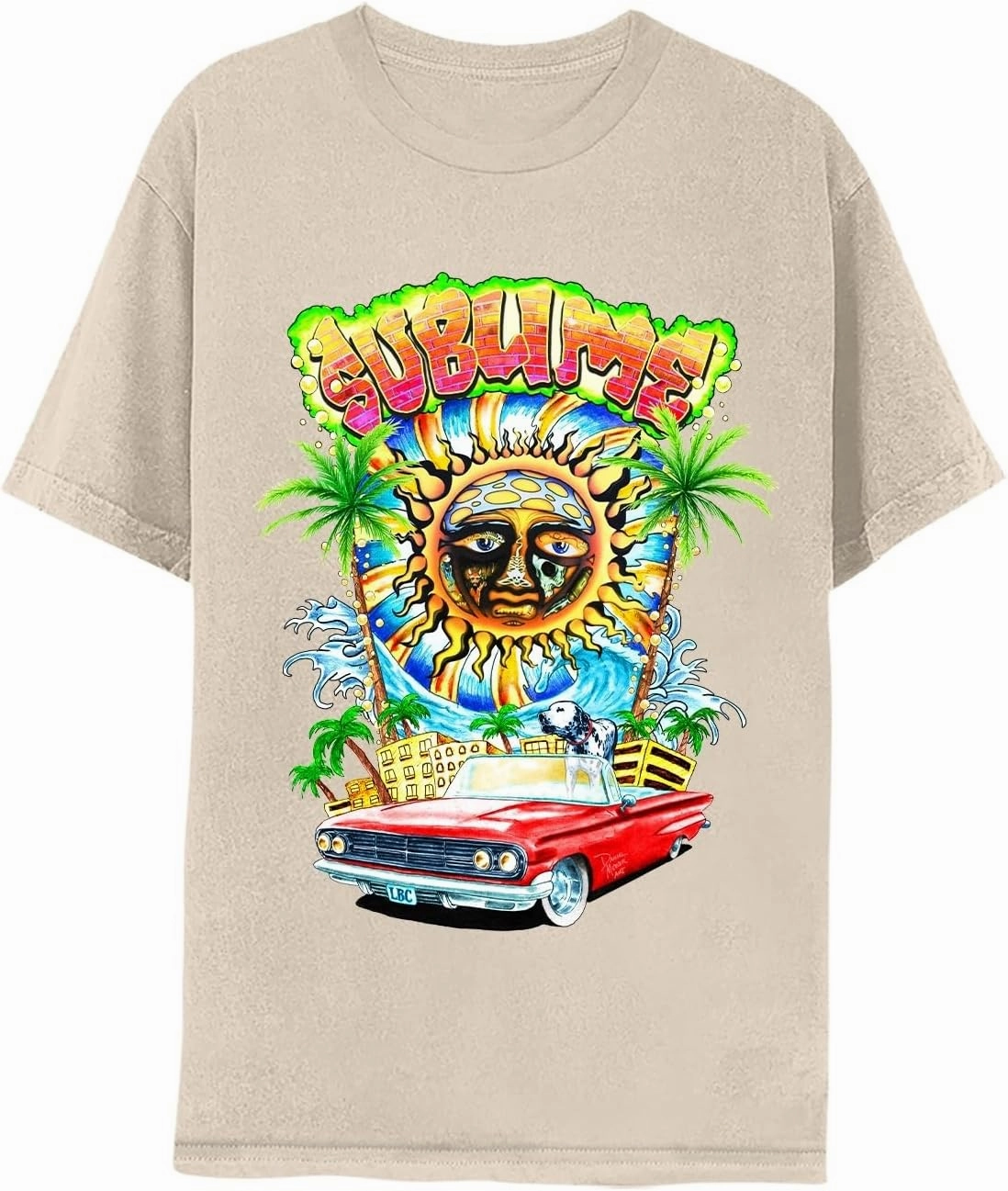 Sublime T Shirt Long Beach CA Adult Natural Short Sleeve 90s Rock Ska Band Vintage Style Graphic Tees