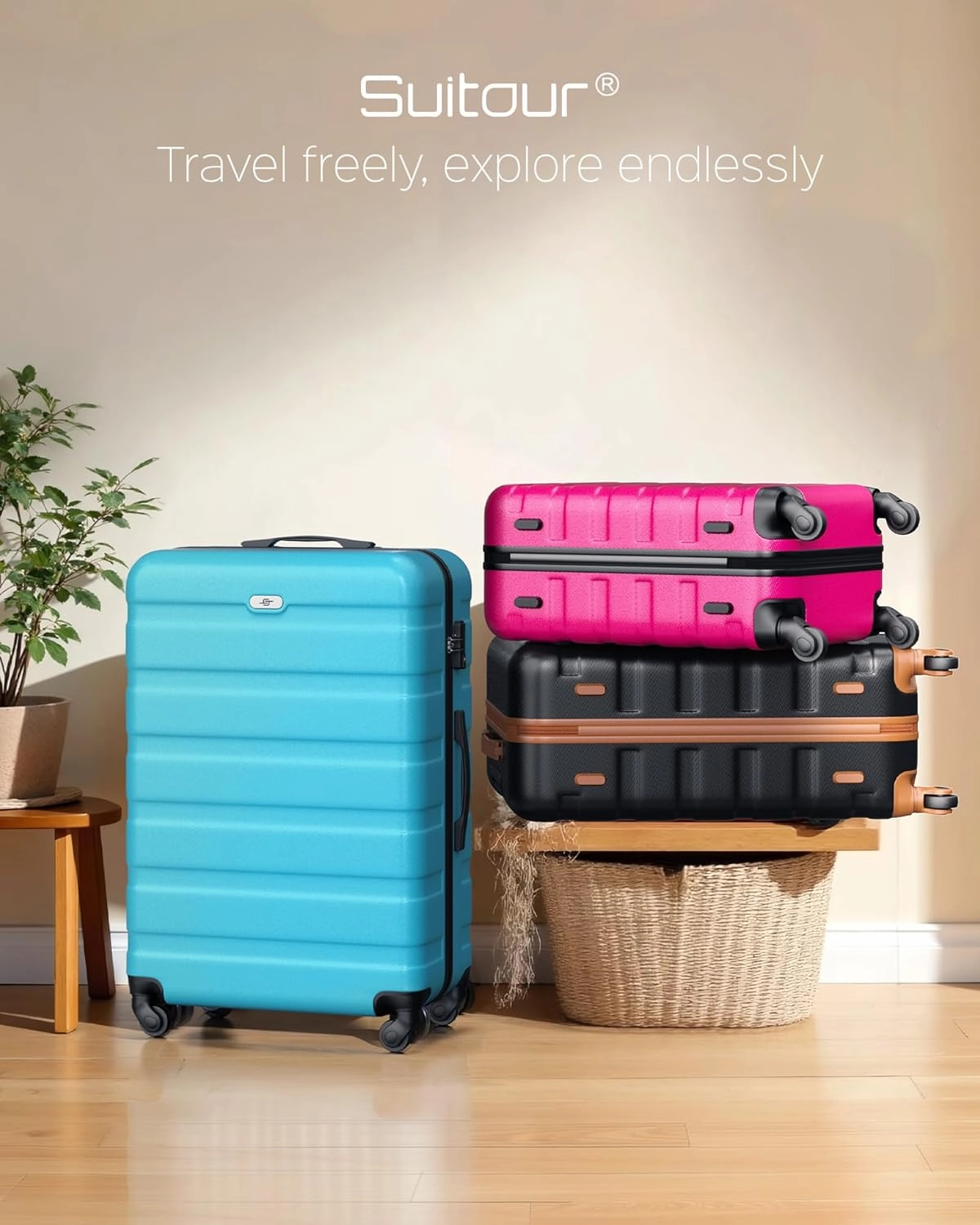 Suitour Luggage Sets 2 piece, Lightweight Luggage Set with Spinner Wheels, 19/27 inch Travel Suitcase Set