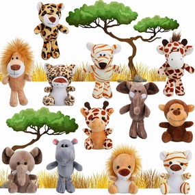 Sumind 12 Pieces Mini Stuffed Forest Animals Jungle Animal Plush Toys 4.8 Inch Cute Elephant Lion Giraffe Tiger Plush for Animal Themed Parties Achievement(Sitting, Standing)