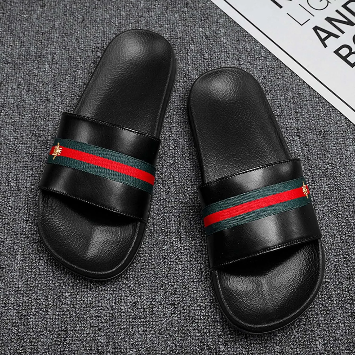 Summer Fashionable Men's Slippers Home Breathable Relaxed Soft Comfortable Anti slip Durable Solid color one word slippers