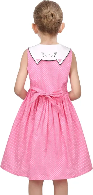 Sunny Fashion Girls Dress O-Neck Backless Smocked Embroidery Ruffle Vintage Sleeveless