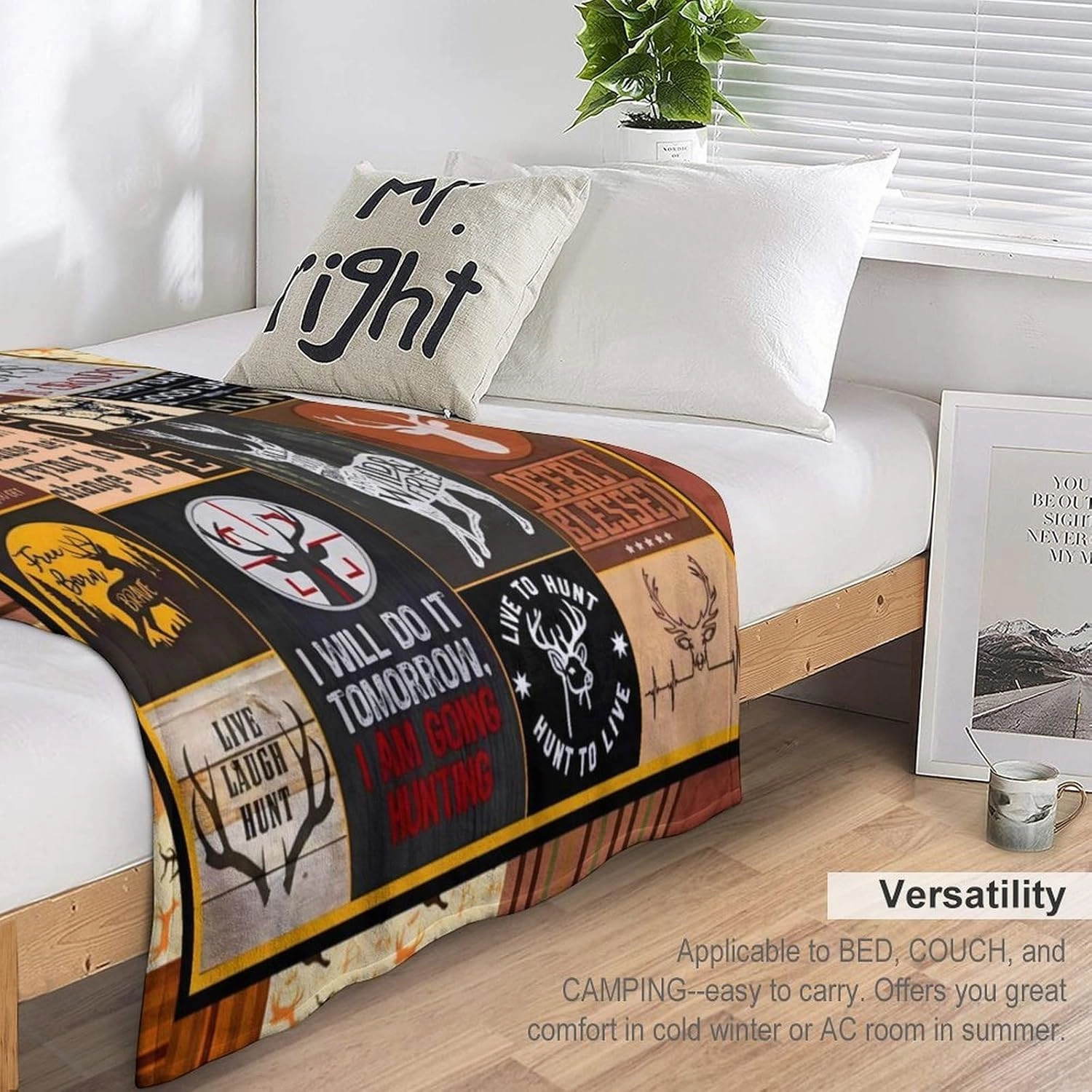 Super Soft Cozy Forest Fleece Elk Deer Decor Picture Blanket for Men, Hunter, Camping, Sofa, Bed - 40"x50"