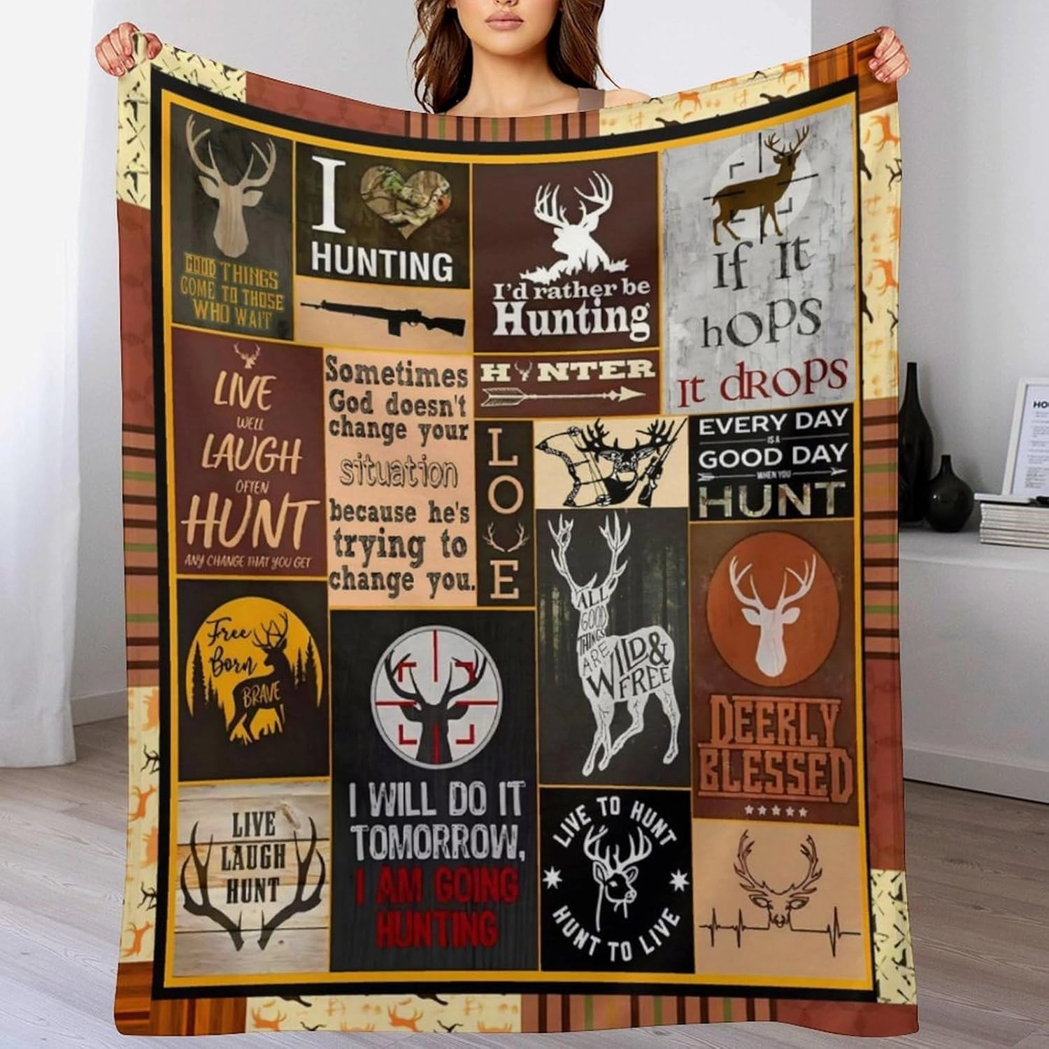 Super Soft Cozy Forest Fleece Elk Deer Decor Picture Blanket for Men, Hunter, Camping, Sofa, Bed - 40"x50"