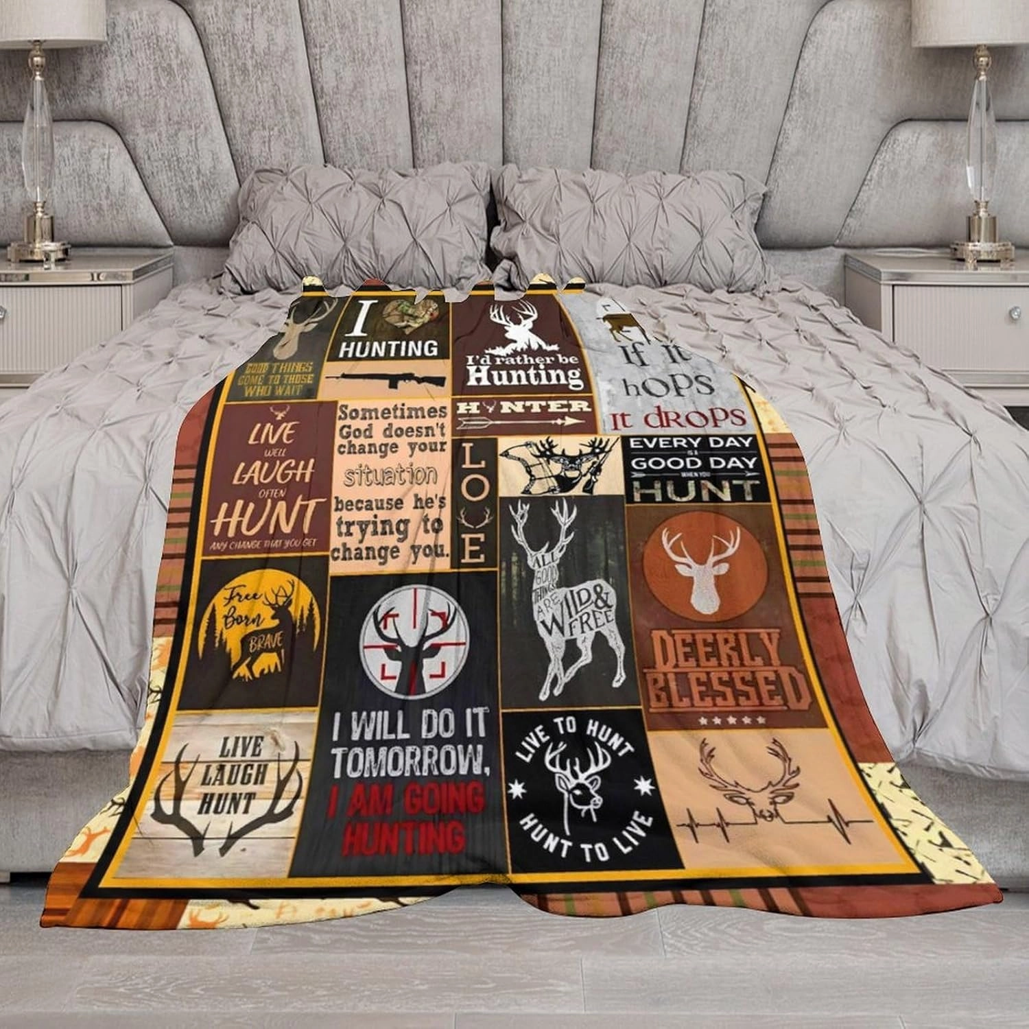 Super Soft Cozy Forest Fleece Elk Deer Decor Picture Blanket for Men, Hunter, Camping, Sofa, Bed - 40"x50"