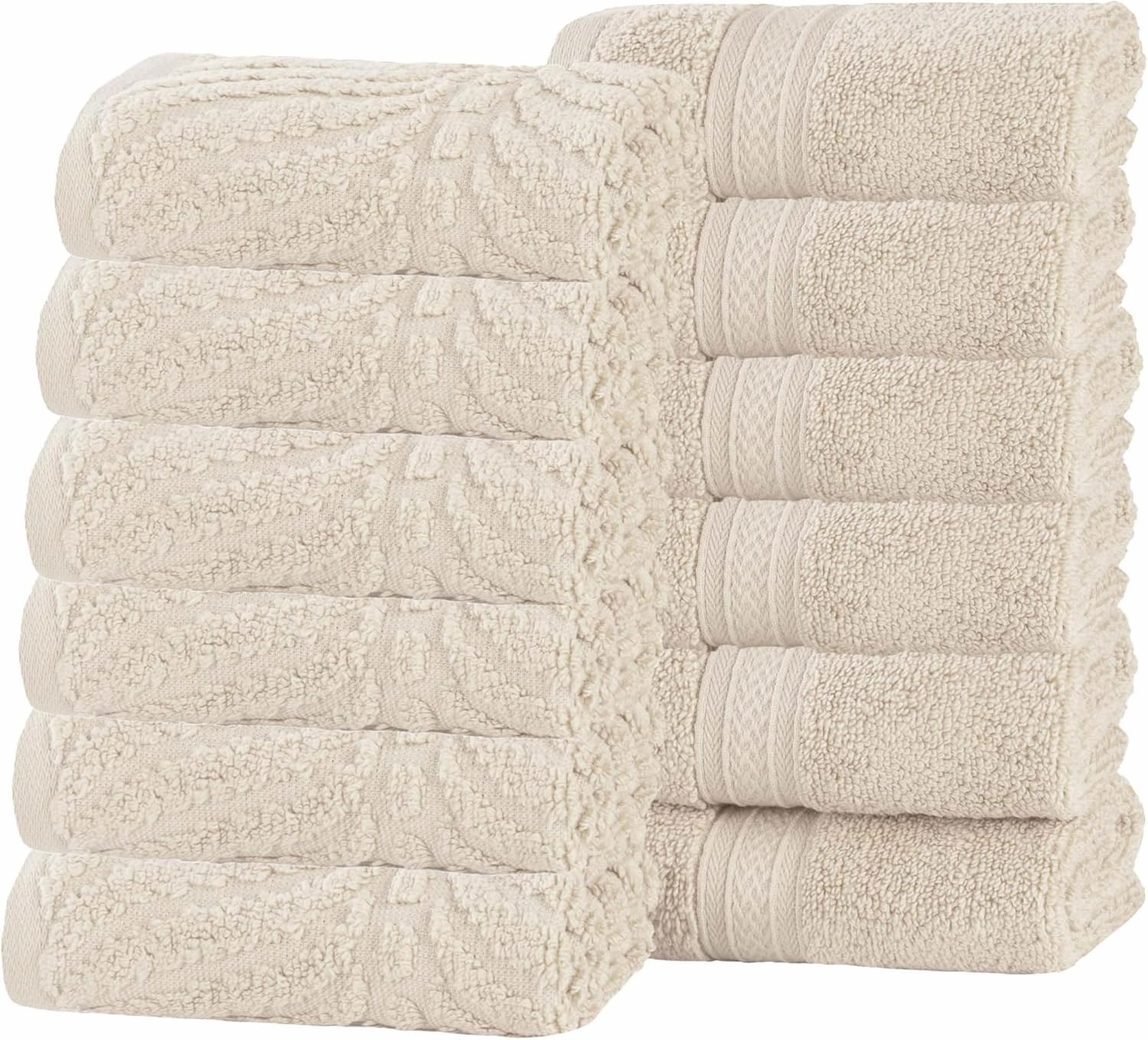 Superior Cotton Chevron Face Towel/Washcloth Set, Zero Twist, Quick Dry, Small Facial Towels, Spa, Hotel, Guest, Home, Bathroom Basics, Absorbent, Luxury Quick Drying, Assorted Set of 12, Ivory