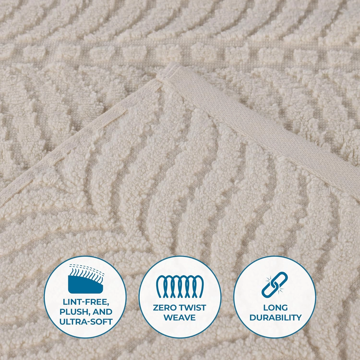 Superior Cotton Chevron Face Towel/Washcloth Set, Zero Twist, Quick Dry, Small Facial Towels, Spa, Hotel, Guest, Home, Bathroom Basics, Absorbent, Luxury Quick Drying, Assorted Set of 12, Ivory