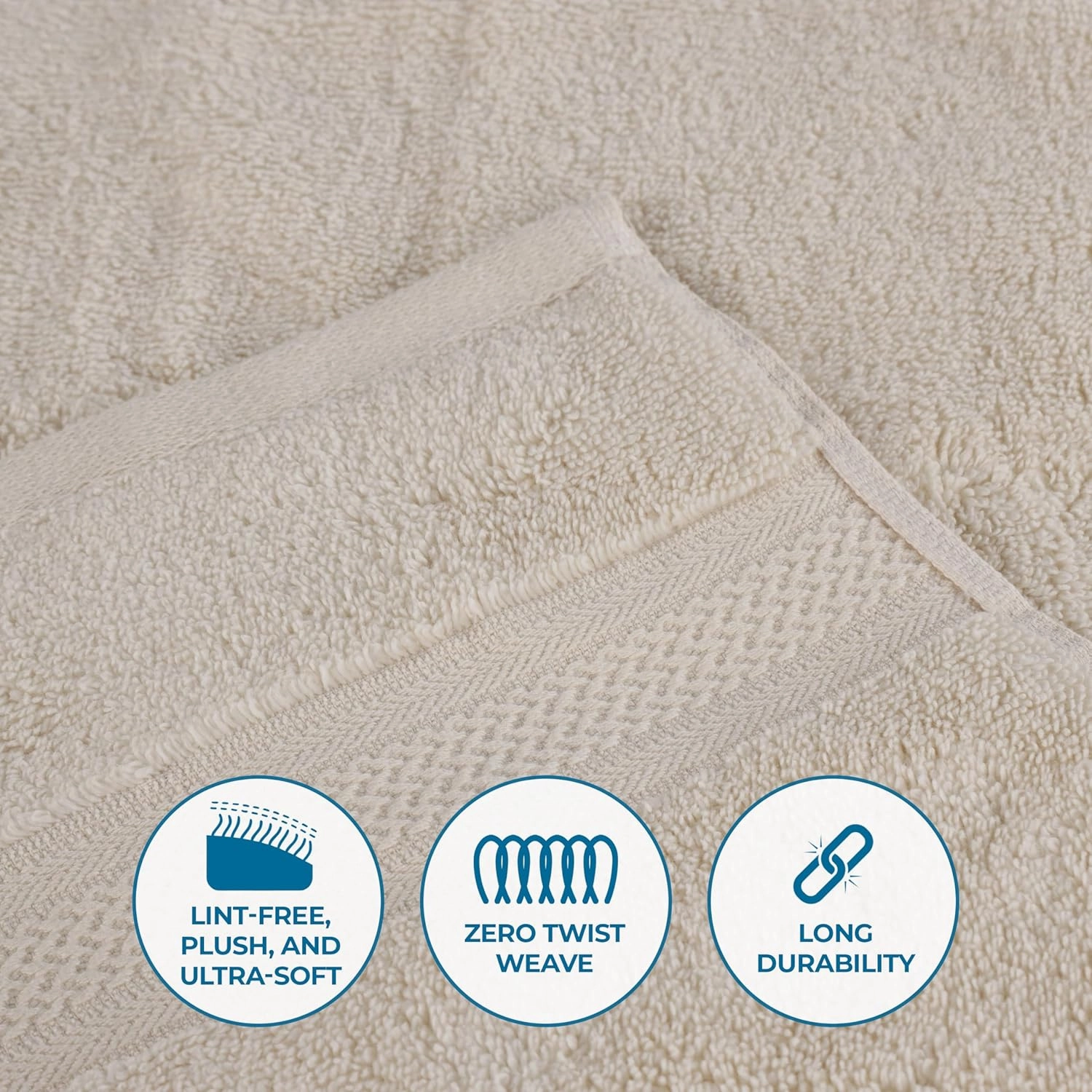 Superior Cotton Chevron Face Towel/Washcloth Set, Zero Twist, Quick Dry, Small Facial Towels, Spa, Hotel, Guest, Home, Bathroom Basics, Absorbent, Luxury Quick Drying, Assorted Set of 12, Ivory