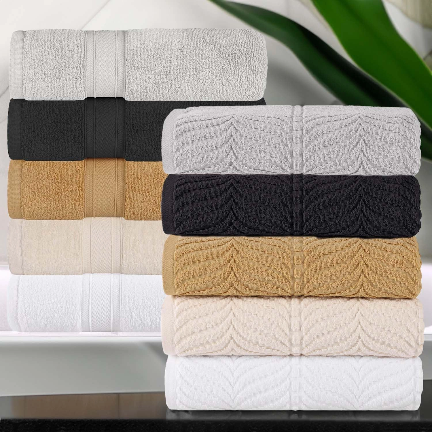 Superior Cotton Chevron Face Towel/Washcloth Set, Zero Twist, Quick Dry, Small Facial Towels, Spa, Hotel, Guest, Home, Bathroom Basics, Absorbent, Luxury Quick Drying, Assorted Set of 12, Ivory