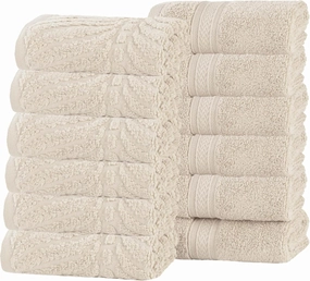 Superior Cotton Chevron Face Towel/Washcloth Set, Zero Twist, Quick Dry, Small Facial Towels, Spa, Hotel, Guest, Home, Bathroom Basics, Absorbent, Luxury Quick Drying, Assorted Set of 12, Ivory