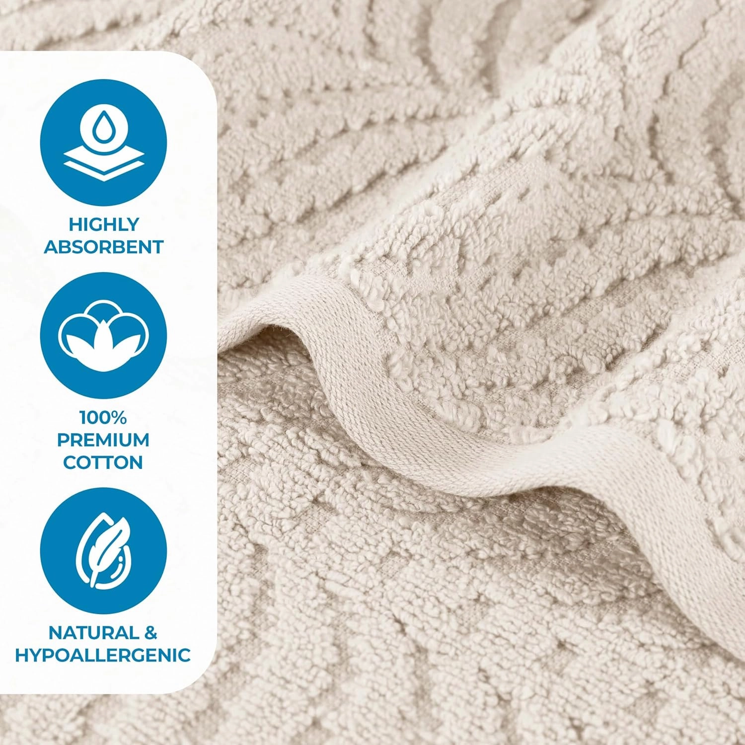 Superior Cotton Chevron Face Towel/Washcloth Set, Zero Twist, Quick Dry, Small Facial Towels, Spa, Hotel, Guest, Home, Bathroom Basics, Absorbent, Luxury Quick Drying, Assorted Set of 12, Ivory