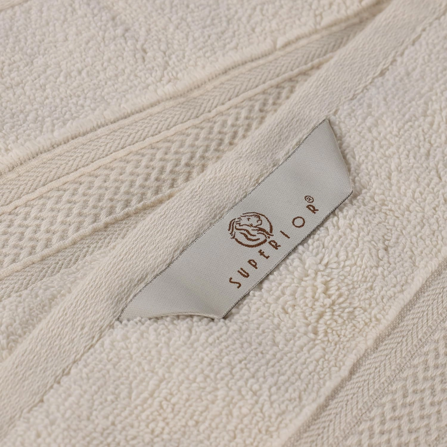 Superior Cotton Chevron Face Towel/Washcloth Set, Zero Twist, Quick Dry, Small Facial Towels, Spa, Hotel, Guest, Home, Bathroom Basics, Absorbent, Luxury Quick Drying, Assorted Set of 12, Ivory