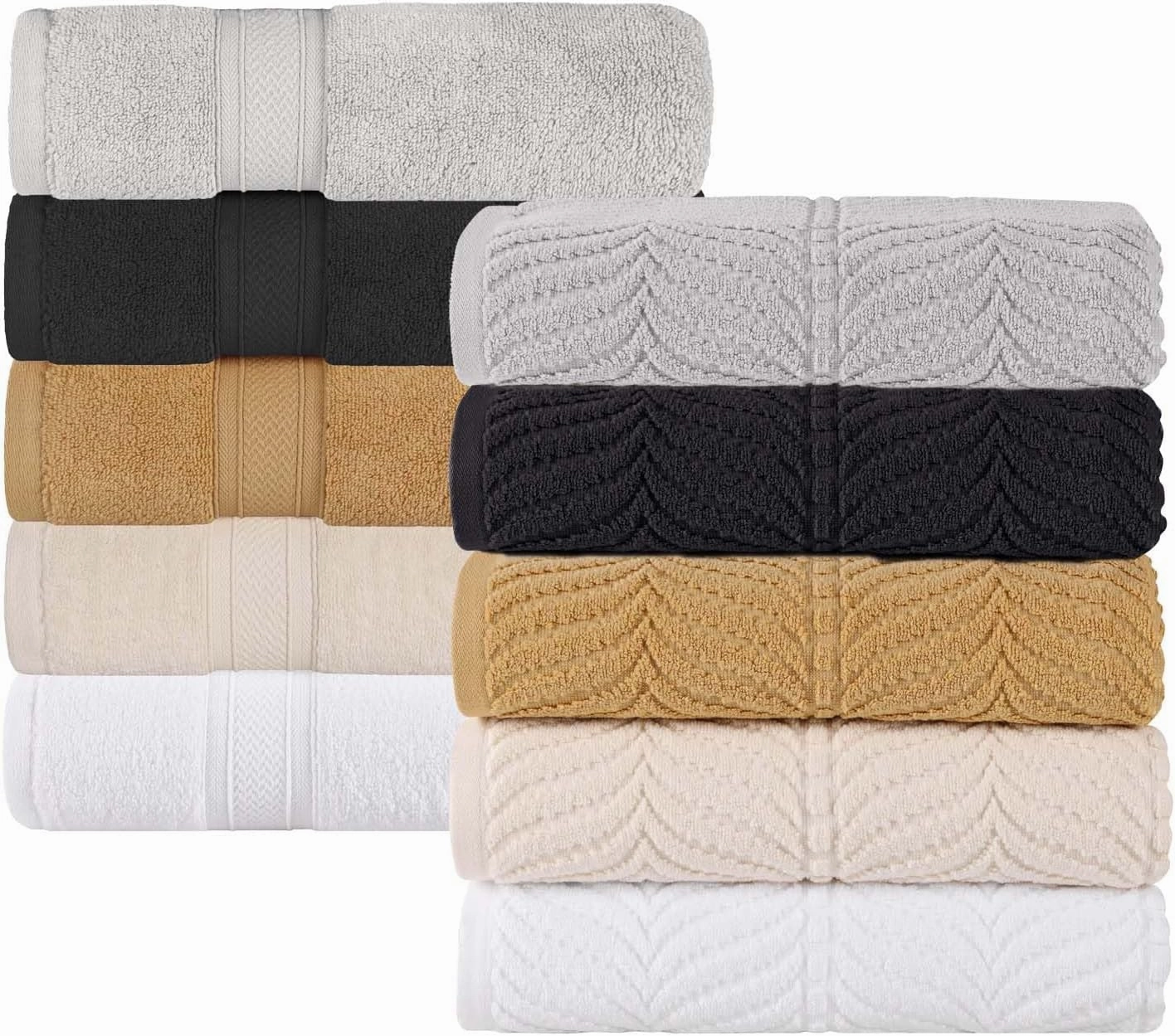 Superior Cotton Chevron Face Towel/Washcloth Set, Zero Twist, Quick Dry, Small Facial Towels, Spa, Hotel, Guest, Home, Bathroom Basics, Absorbent, Luxury Quick Drying, Assorted Set of 12, Ivory