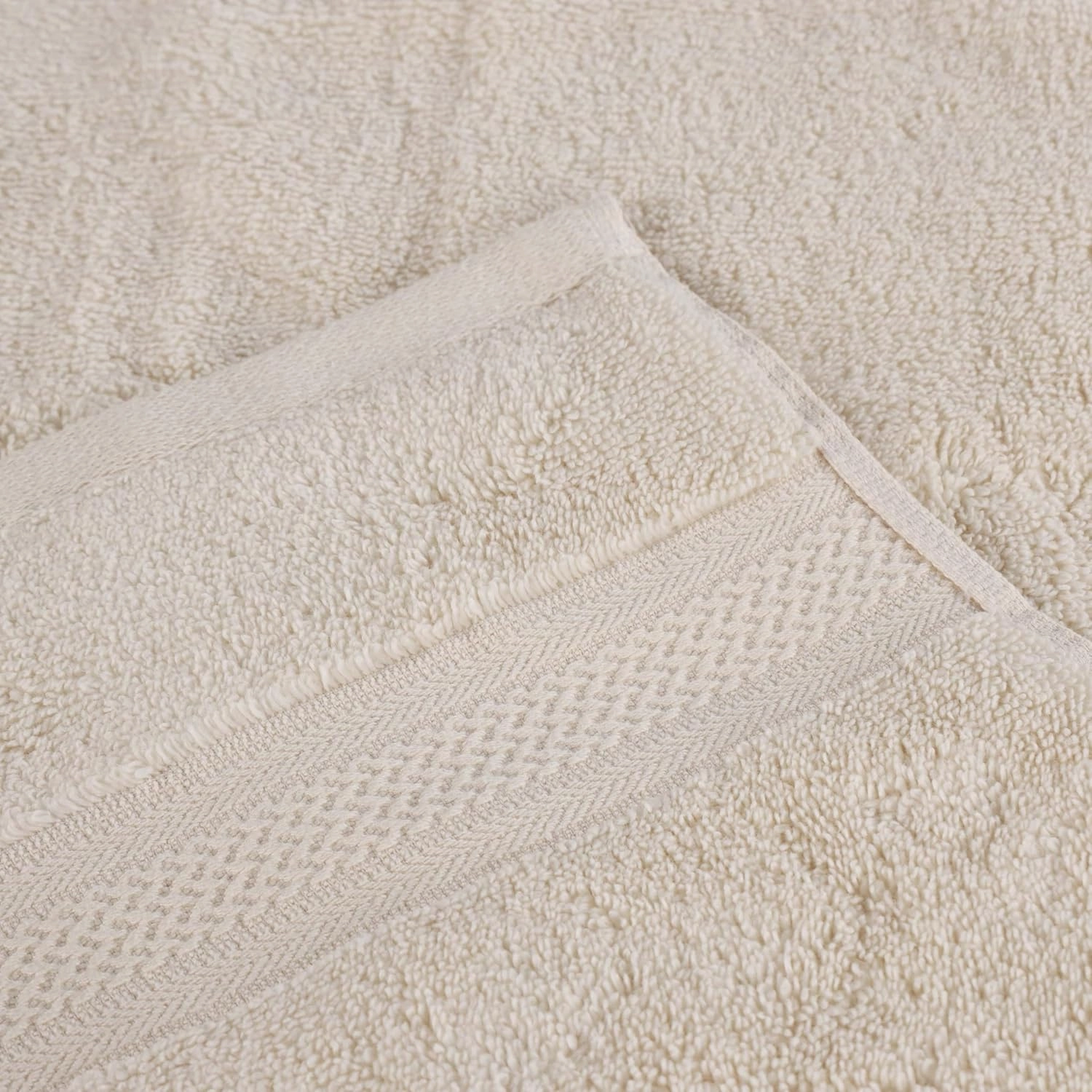 Superior Cotton Chevron Face Towel/Washcloth Set, Zero Twist, Quick Dry, Small Facial Towels, Spa, Hotel, Guest, Home, Bathroom Basics, Absorbent, Luxury Quick Drying, Assorted Set of 12, Ivory