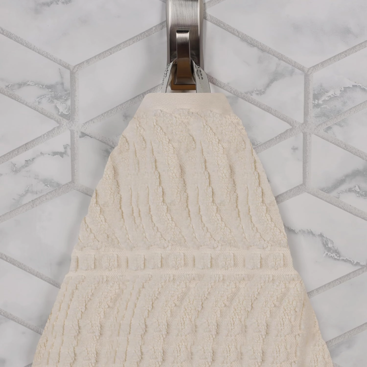 Superior Cotton Chevron Face Towel/Washcloth Set, Zero Twist, Quick Dry, Small Facial Towels, Spa, Hotel, Guest, Home, Bathroom Basics, Absorbent, Luxury Quick Drying, Assorted Set of 12, Ivory