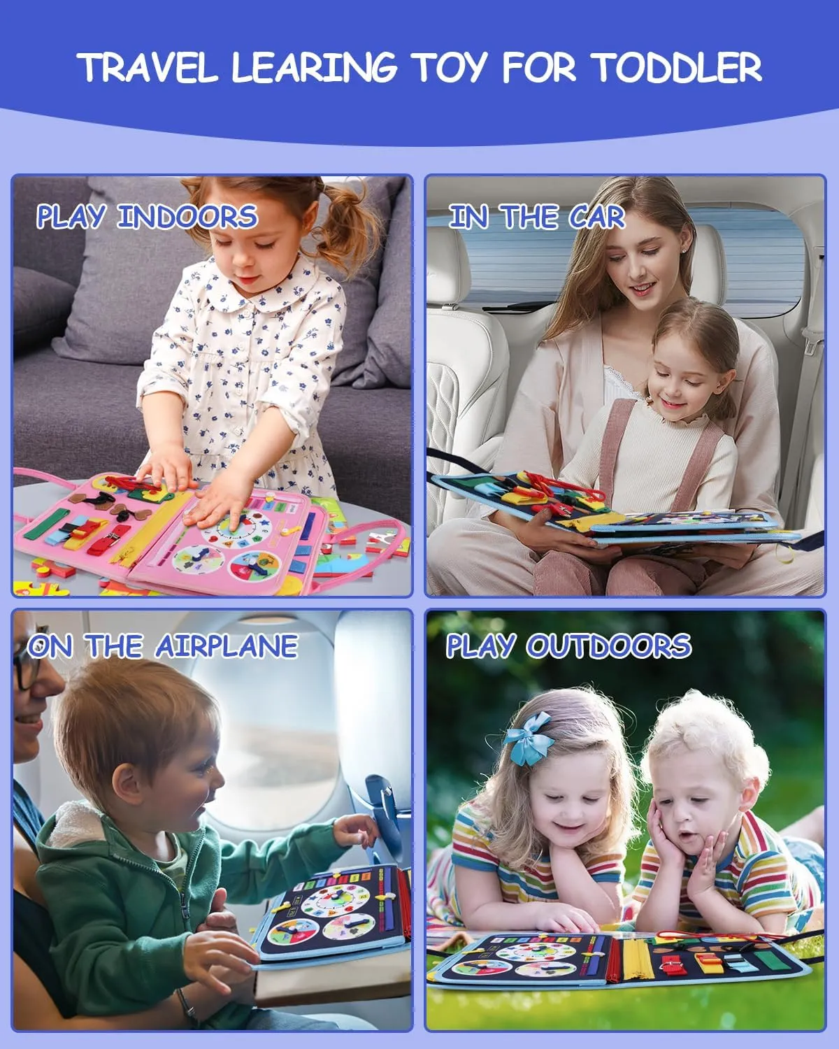Supplim Busy Board Montessori Toy for Toddlers 1 2 3 4 5 Years Old - Educational Activity Sensory Board Preschool Learning Fine Motor Skills Toys, Toddler Travel Toy for Plane Car, Gift for Boys Girls
