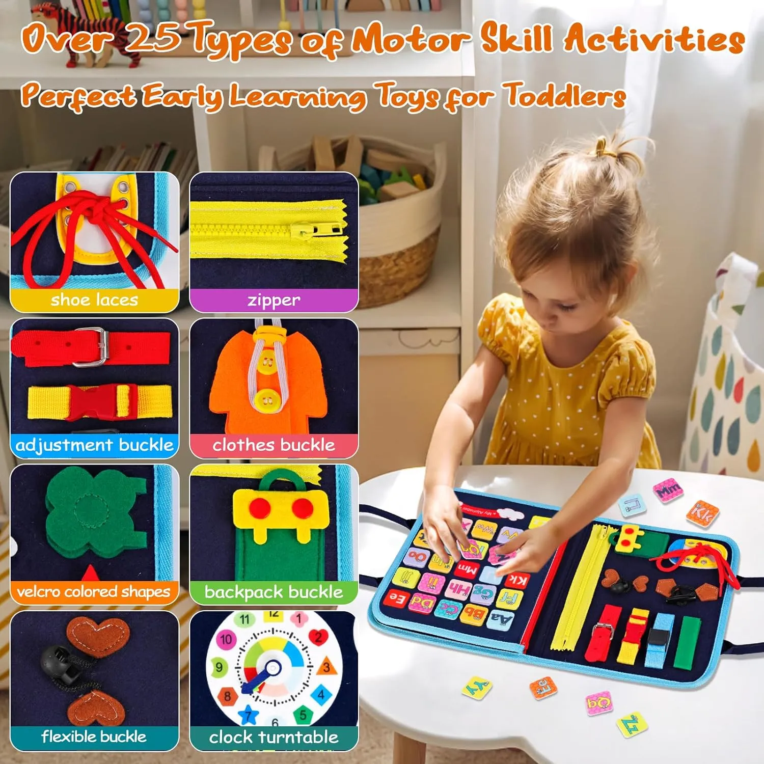 Supplim Busy Board Montessori Toy for Toddlers 1 2 3 4 5 Years Old - Educational Activity Sensory Board Preschool Learning Fine Motor Skills Toys, Toddler Travel Toy for Plane Car, Gift for Boys Girls