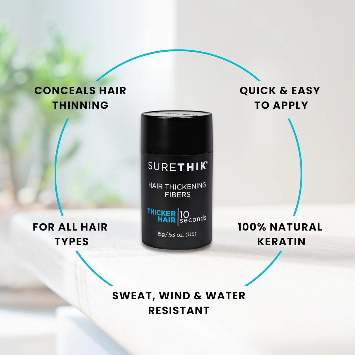 SURETHIK Building Hair Fibers to Conceal Thinning Hair, 100% Organic Keratin for Instantly Fuller Looking Hair, for Men & Women, Grey, 15g