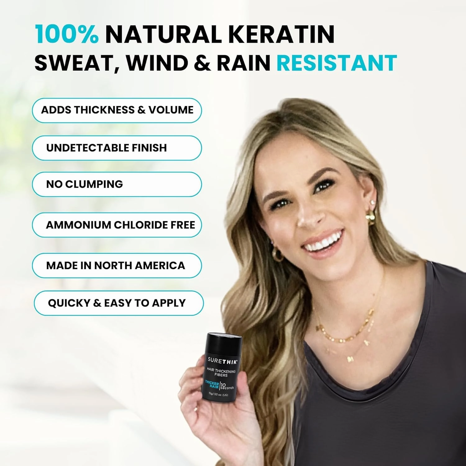 SURETHIK Building Hair Fibers to Conceal Thinning Hair, 100% Organic Keratin for Instantly Fuller Looking Hair, for Men & Women, Grey, 15g