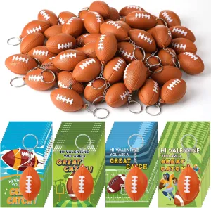 Syhood 60 Pack Valentine's Day Gifts Cards and Mini Foam Sports Balls Keychain Valentines Greeting Cards Stress Ball Keychain for Kids Sports Party Favors School Classroom Exchange Prize (Football)