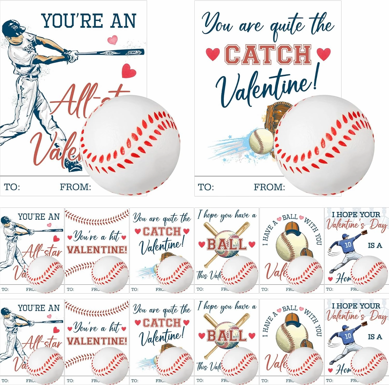 Syhood 36 Set Valentine‘s Day Baseball Card and Foam Stress Balls Valentine‘s Day Exchange Gift Sports Themed Events Party Prizes Favor Supplies