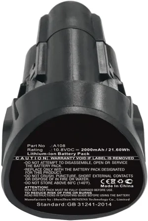 Synergy Digital Power Tool Battery, Compatible with Kress 108 ALS 2.0 Sst L Power Tool, (Li-ion, 10.8V, 2000mAh) Ultra High Capacity, Replacement for Kress A108 Battery