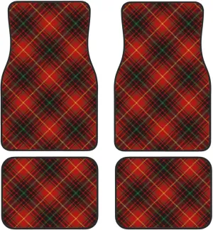 Tartan-Red-Green-Gold-and-Black-Color-Plaid-S-Trend Car Front and Rear Floor Mats, Anti Slip Car Mats, Complete Set of 4 Carpets, All Weather Protection