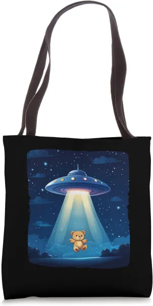 Teddy Bear Abducted by UFO for an Intergalactic Cuddle Tote Bag