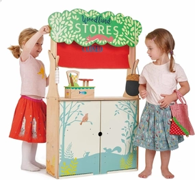 Tender Leaf Toys Woodland Store and Puppet Theater – 2 Sided Reversible Grocery Stand and Hand Puppeteer Stage - Social, Creative, and Imaginative Development – Expressive Role Play – Ages 3 Years  