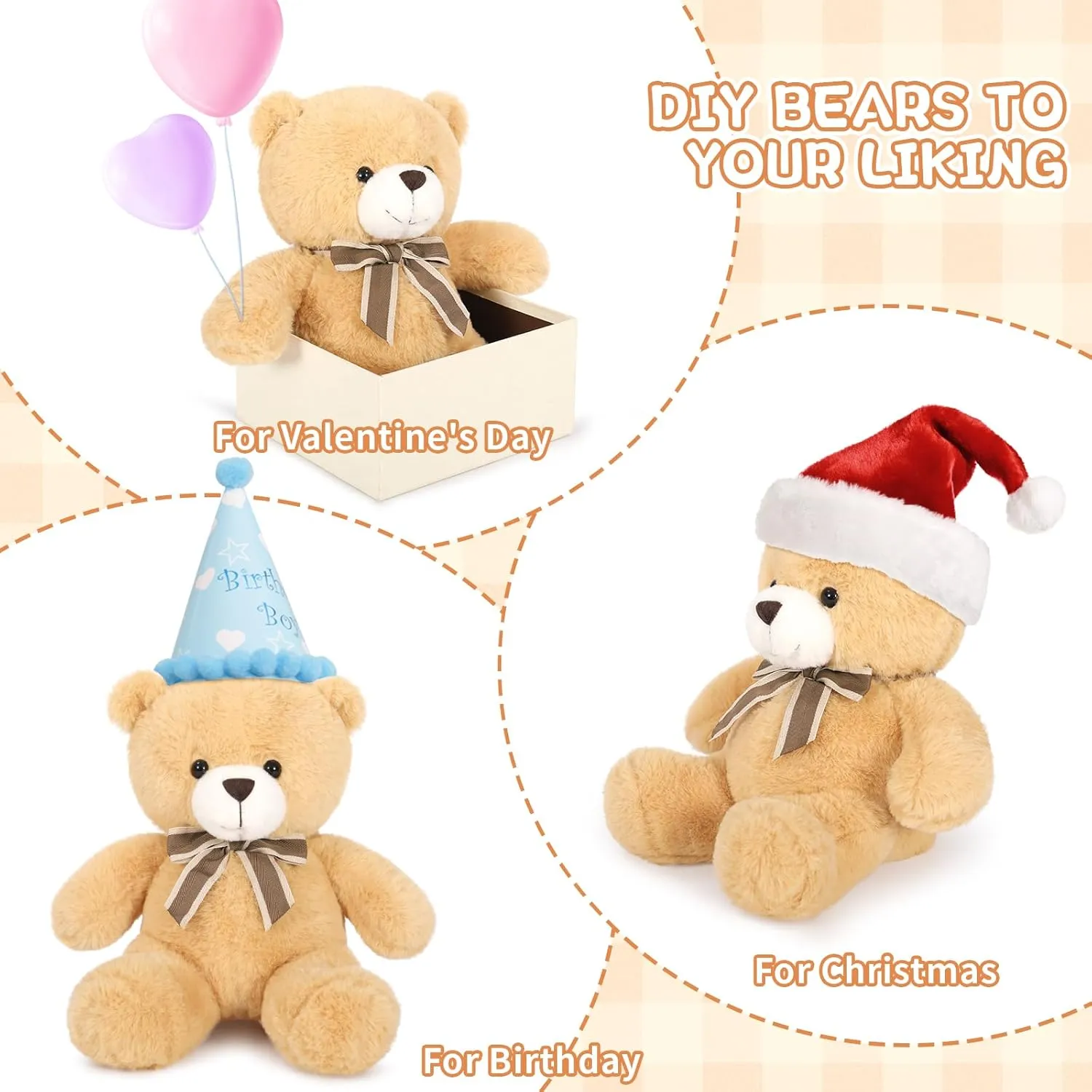 Tezituor Teddy Bears Stuffed Animal 7 Packs in Bulk, Small Teddy Bear Bulk 12" for Baby Shower Decorations, Stuffed Bear Plush Toy for Wedding Birthday Christmas Party Decorations