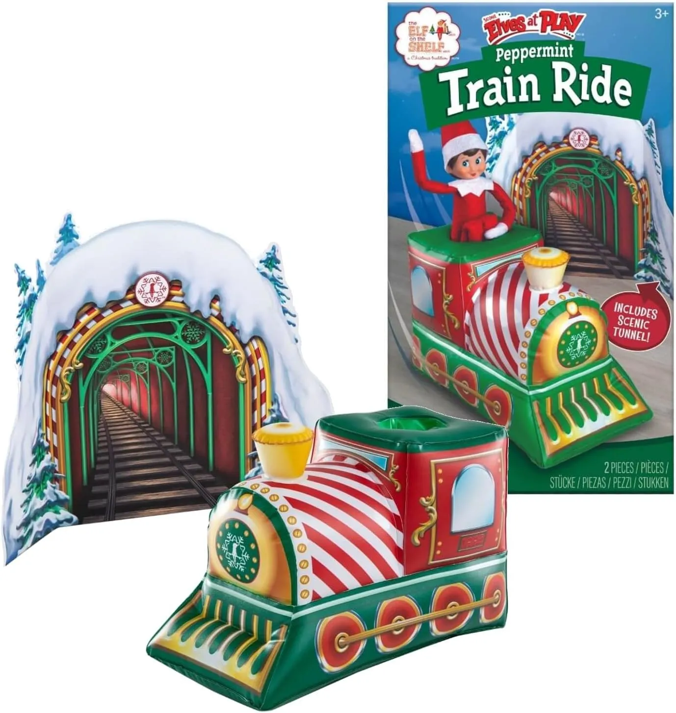 The Elf on the Shelf Scout Elves at Play Peppermint Train Ride. Inflatable Train for Fun Arrival Scenes! - Scout Elf Not Included