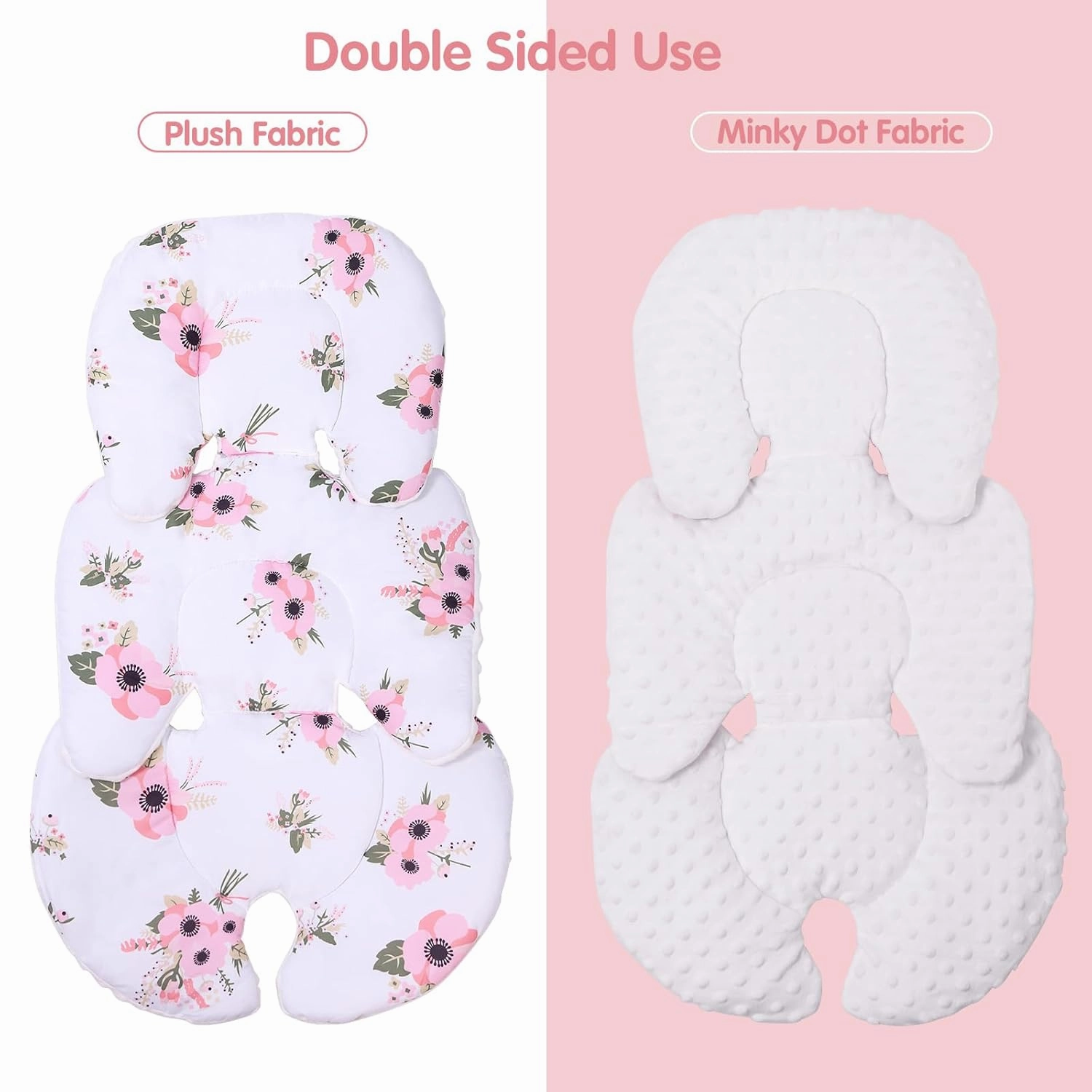 THE KENKYO 2-in-1 Reversible Infant Car Seat Insert for Newborn, Mink Dot Baby Car Seat Head & Body Support with Cotton Filled, Breathable Baby Car Seat Cushion for Strollers, Swings and Bouncers