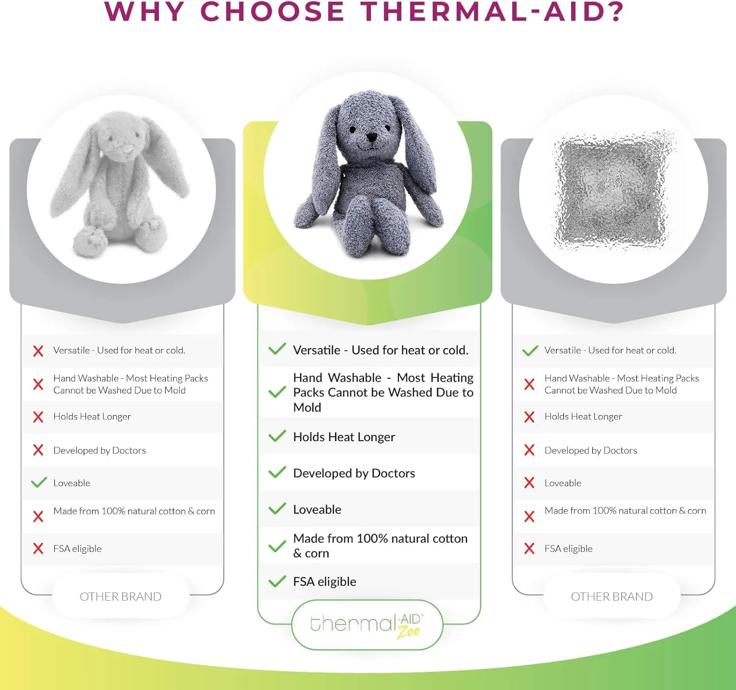 Thermal-Aid Zoo Microwavable Stuffed Animal - Heated and Heatable Plush Toy - Hot/Cold Pack - Baxter The Bunny