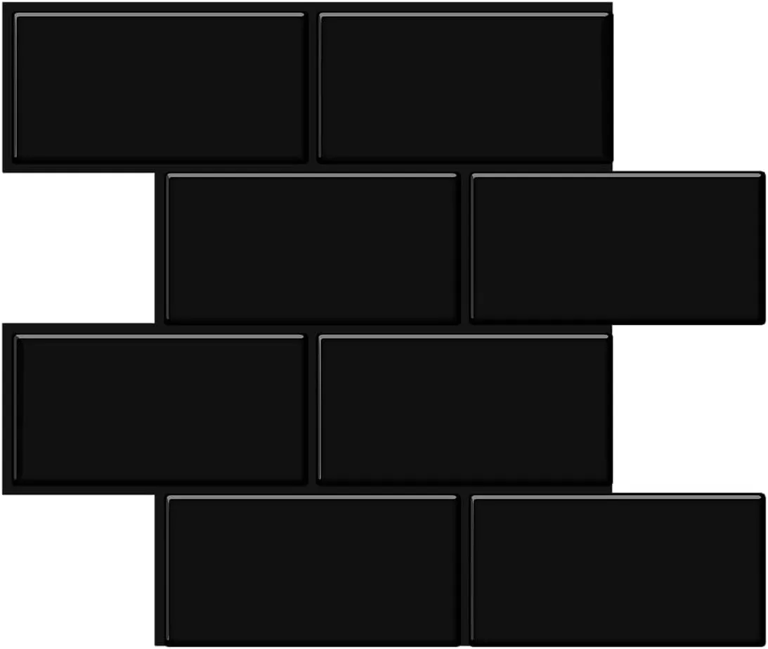 Tic Tac Tiles 10-Sheets Peel and Stick Tiles in Thicker Large Subway 10.6" x 12.5" Design (10, Black)